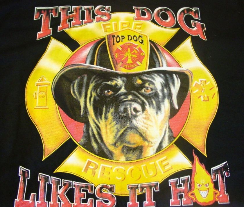 New THIS DOG LIKES IT HOT/FIRE/RESCUE T Shirt Black LRG  