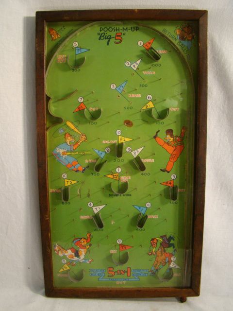 Retro BASEBALL Bagatelle POOSH M UP Old 1940s VINTAGE Parlor GAME Toy 