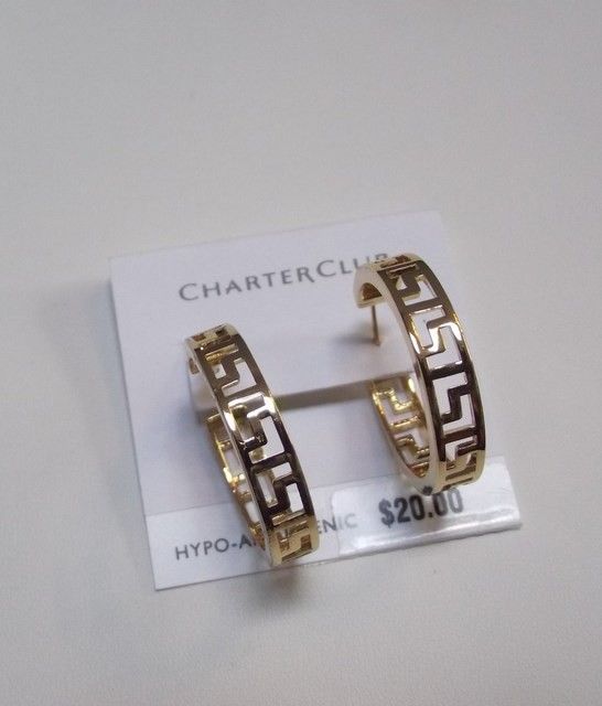 NEW  Charter Club GOLD GREEK KEY HOOP EARRINGS  