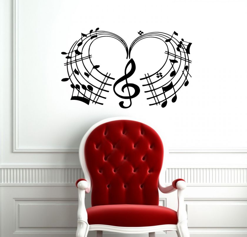 MUSIC NOTE HEART CUTE DESIGN WALL VINYL STICKER DECALS ART MURAL D2094 