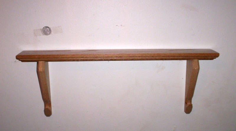 BEAUTIFUL SOLID OAK WALL SHELF DISPLAY W/ 2 WOOD HOOKS  