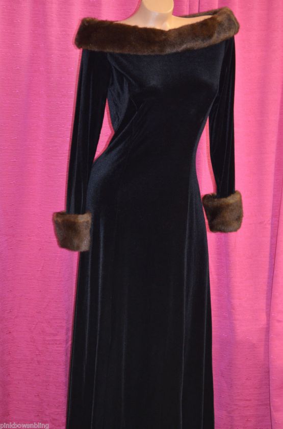 BETSEY JOHNSON LONG BLACK FAUX FUR VELOUR STRETCH VELVET RARE VINTAGE 