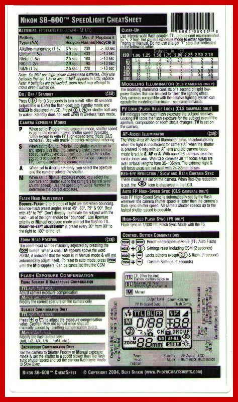 photobert s cheat sheet for nikon sb600