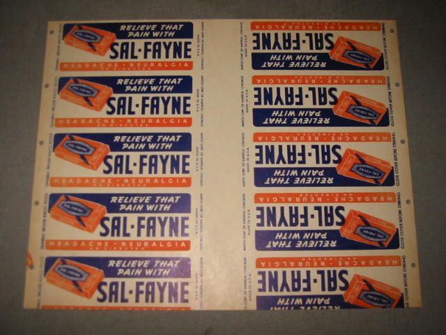 SHEET of 10   SAL FAYNE Headache Medicine MATCHCOVERS  