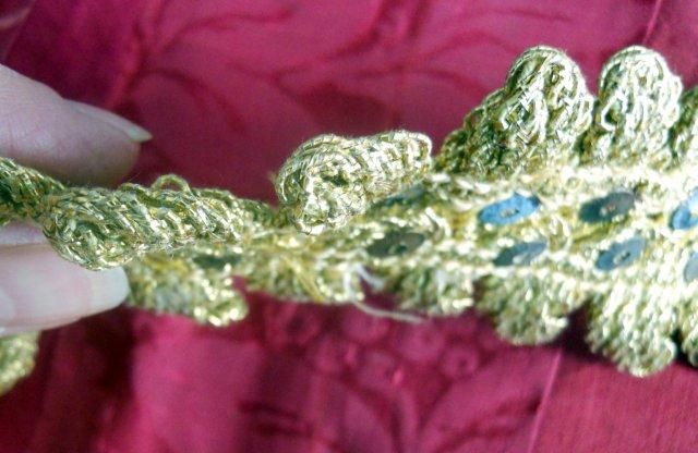 ANTIQUE FRENCH GOLD METALLIC JEWEL TRIM RHINESTONES HAUTE COUTURE 