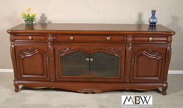 Large Mahogany Buffet Sideboard Server w/ Glass Doors  