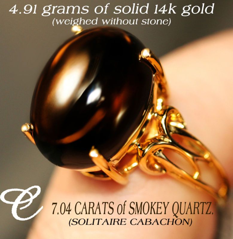 BRAND NEW 14K HEAVY GOLD & FANCY SMOKEY QUARTZ GOLD RING  