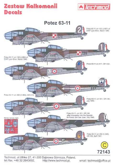 Techmod Decals 1/72 POTEZ 63 11 Bomber w/Masks  