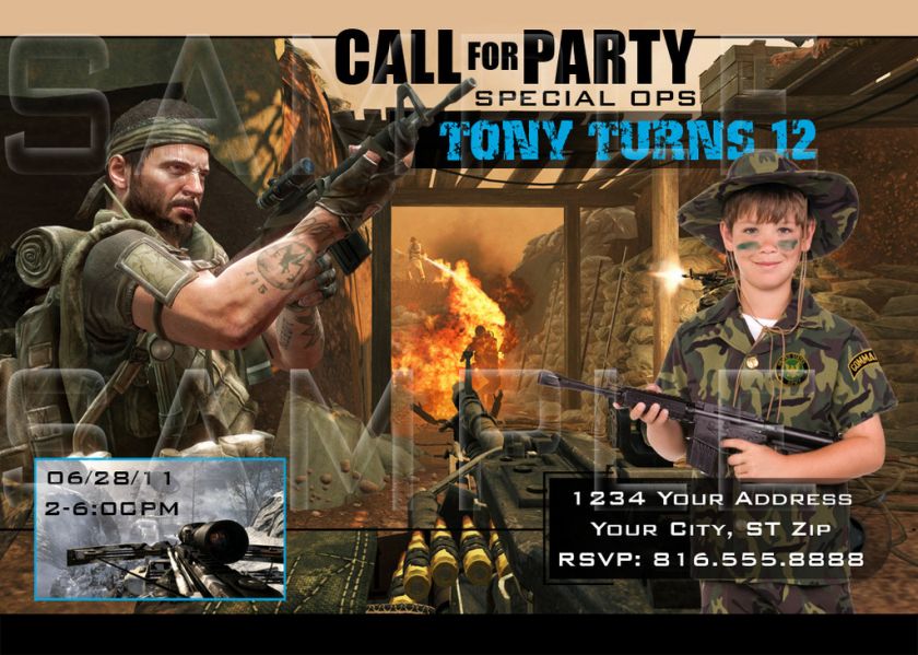 Call Of Duty BLACK OPS Birthday Invitation  