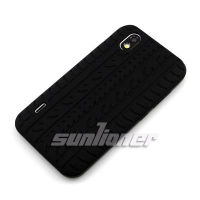 BLACK . Tire Tread Silicone Case Cover for LG P970 Optimus Black 