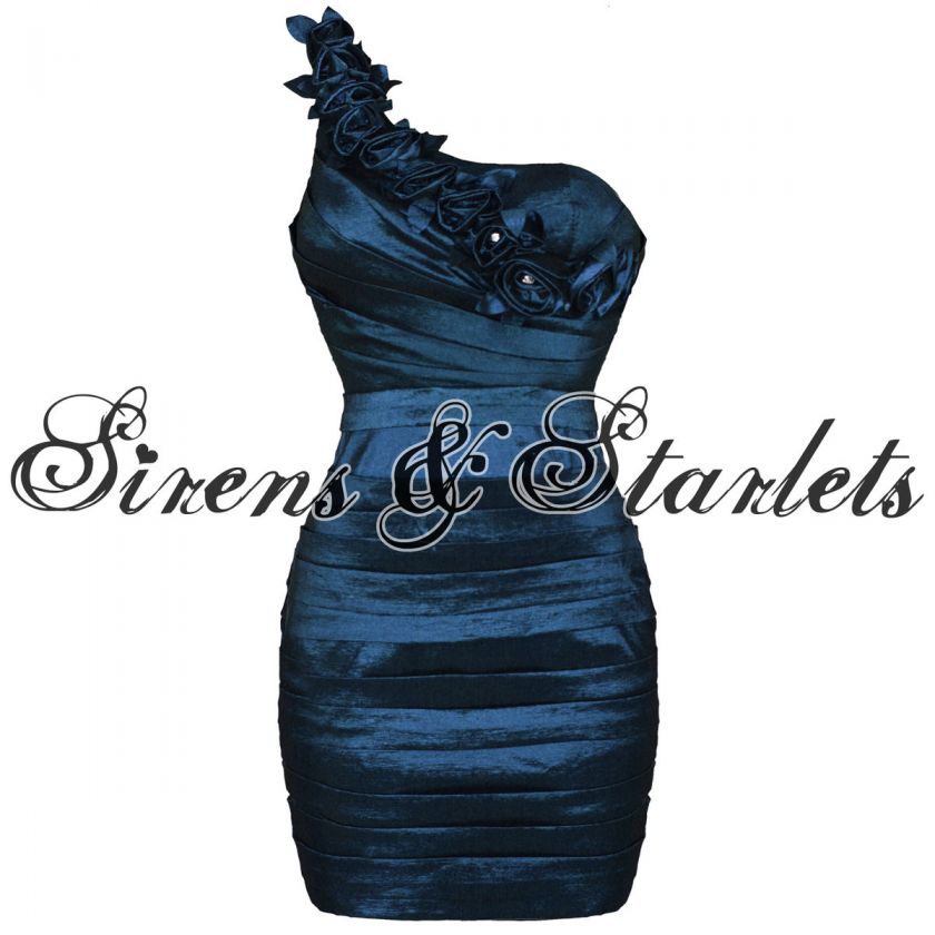  NEW BLUE PARTY EVENING COCKTAIL MINI BODYCON ONE SHOULDER PENCIL DRESS