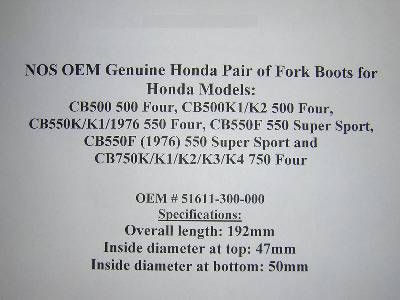 Honda CB450 CL450 CB500 CB550 CB750 Front Fork Boots  