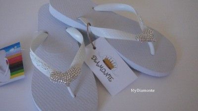 White Havaianas Thongs Featuring Heart Swarovski Crystals H1  