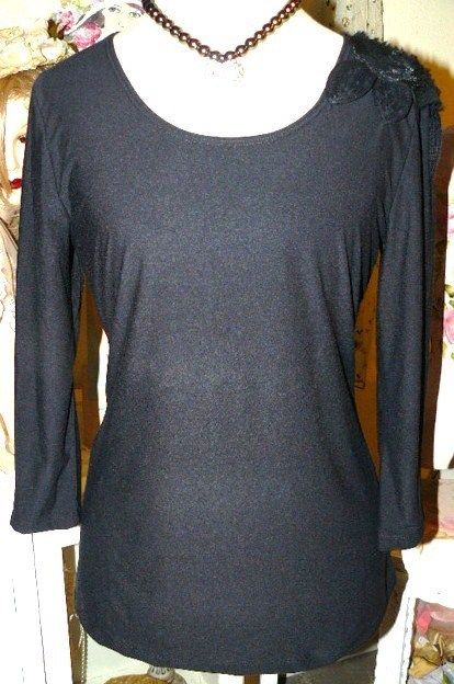 VINTAGE SUZIE Glam Girl *BLACK ROSETTE* STRETCH TOP XL  