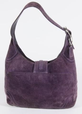 Coach Deep Purple Suede Handbag Shoulder Purse Leather Carryall 8A75 