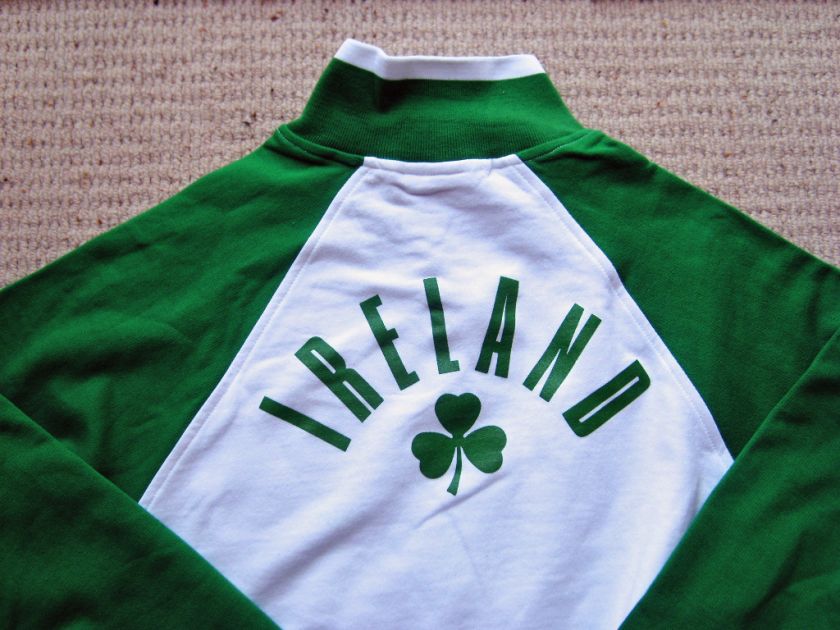 ST.PATRICKS DAY ZIPPED SWEATSHIRT IRELAND EMERALD GREEN/WHITE XS XL 