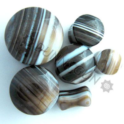 BLACK TIBETAN AGATE STONE PLUGS gauge horn glass  