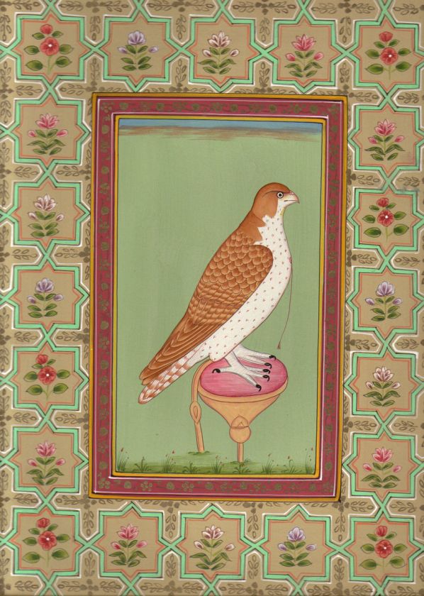 FALCON Miniature Painting Indian HANDMADE Falconry Bird Watercolor 