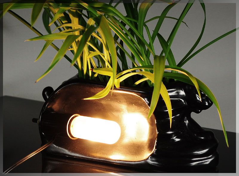 Stunning 1950s Belgian ART DECO BLACK PANTHER TV LAMP with PLANTER 