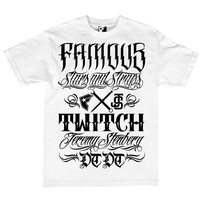 NEW FAMOUS STARS AND STRAPS JS STACKED MENS TEE COLOR WHITE/BLACK 