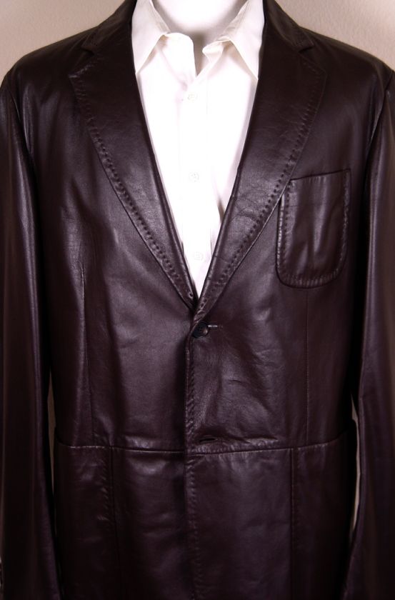 SALVATORE FERRAGAMO JACKET $3890 DARK BROWN 2 BTN LAMBSKIN BLAZER 44L 