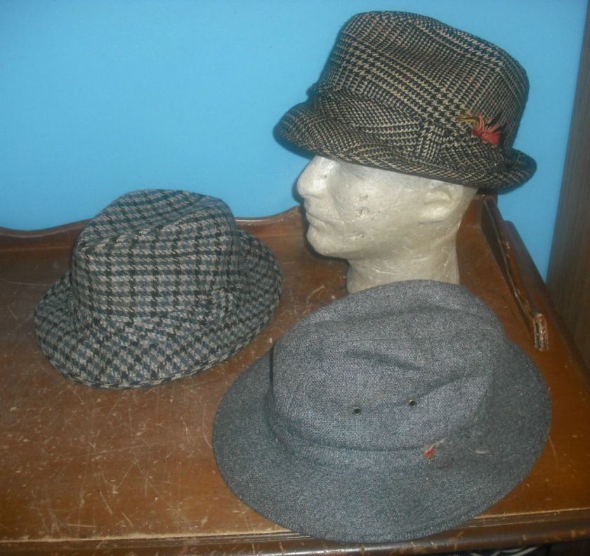   FEDORA Gangster Hat lot CAVANAGH Cashmere BEE Tweed Wood PLAID  