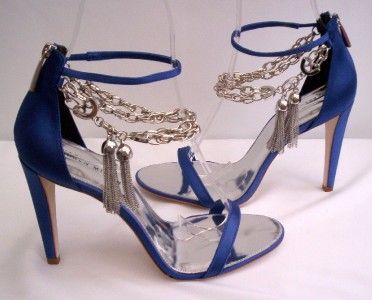 KAREN MILLEN Blue Satin & Chain SHOES size 8 / 41 BNIB  