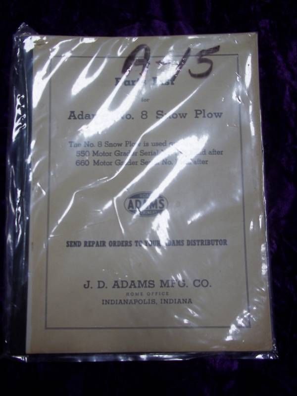 Adams No. 8 Snow Plow Parts Manual  