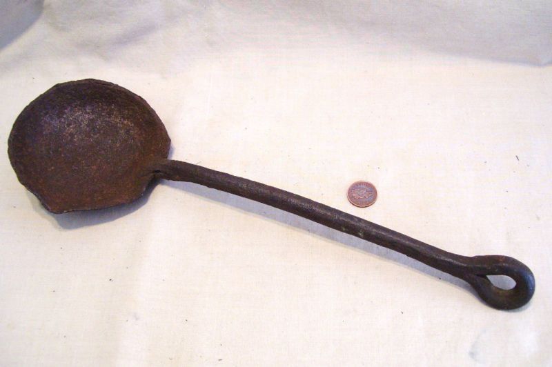 Antique Primitive Forged Iron Smelting Ladle w/ Spout  