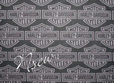 HARLEY DAVIDSON MOTORCYCLE Fabric SILVER LOGO on BLACK  