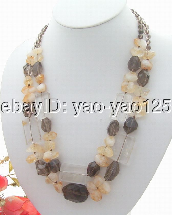 Beautiful Natural Citrine&Smoky Quartz Necklace  