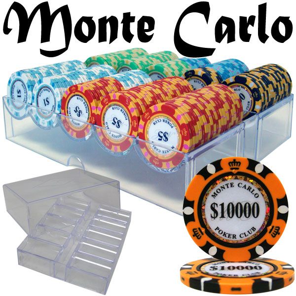 200 Monte Carlo Casino Poker Chips & Acrylic Tray  