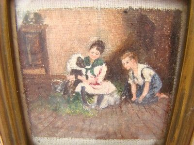 Vintage Framed Mini Wood & Gesso Oil on Cardboard. Childs  