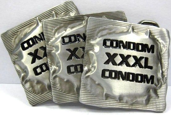 XXXL CONDOM BELT BUCKLE RUBBERS METAL NEW FREE S/H B142  