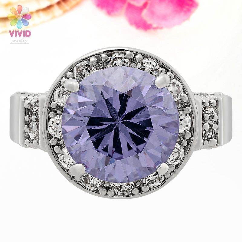 Fashion Gift Round Cocktail Purple Tanzanite 18k White Gold Plated 