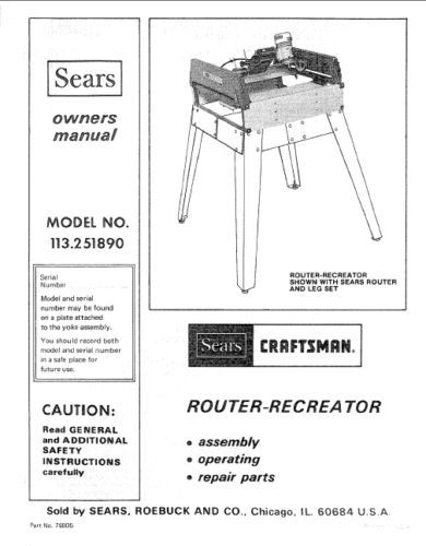  Craftsman Router Owners Manual Many Models Avail.  