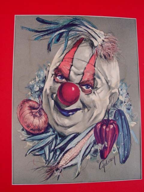 Vintage Cydney Eames Era Clown Lithograph Print Pr  