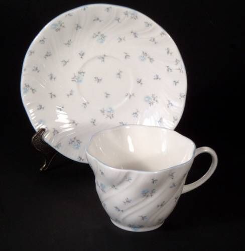 Rosina / Queens LOUISE Blue Chintz Roses 2 1/2 Flat Cup & Saucer 