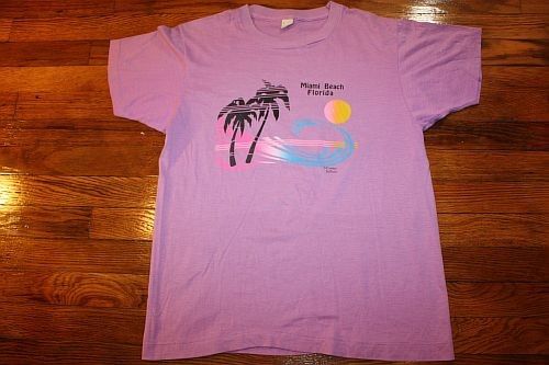   80s thin MIAMI BEACH FLORIDA t shirt * SCREEN STARS * sunset palm tree