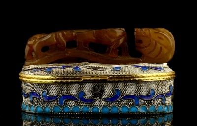 OLD CRAFT SILVER PLATED CLOISONNE & JADE BOX DRAGON 999  