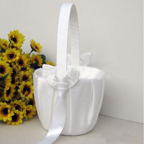   Elegant White Satin Calla lily Wedding Flower Girl Basket Favor  
