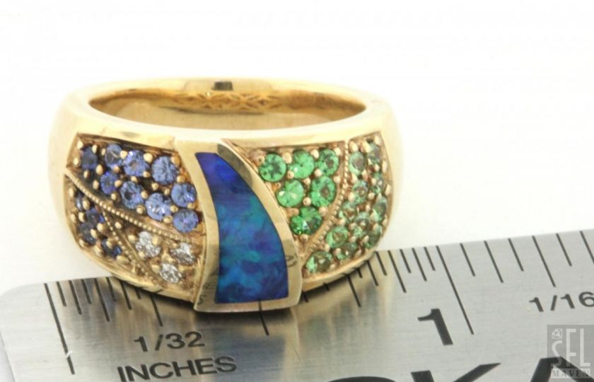 BAGLEY & HOTCHKISS HEAVY 14K GOLD 1.0CTW VS DIAMOND/TSAVORITE/SAPPHIRE 