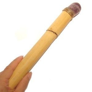 FLUORITE WAND IDC Rattan Wood Purple Stone Massage 02  