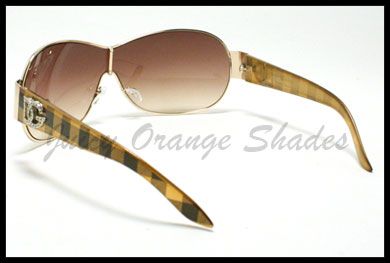 DG Womens SHIELD ROUND Oversized Fashion Sunglasses PLAID GOLD Metal 