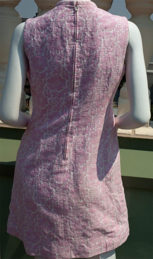 VINTAGE 60s mod pink white cotton brocade ORIGINALA Shift Mini DRESS 