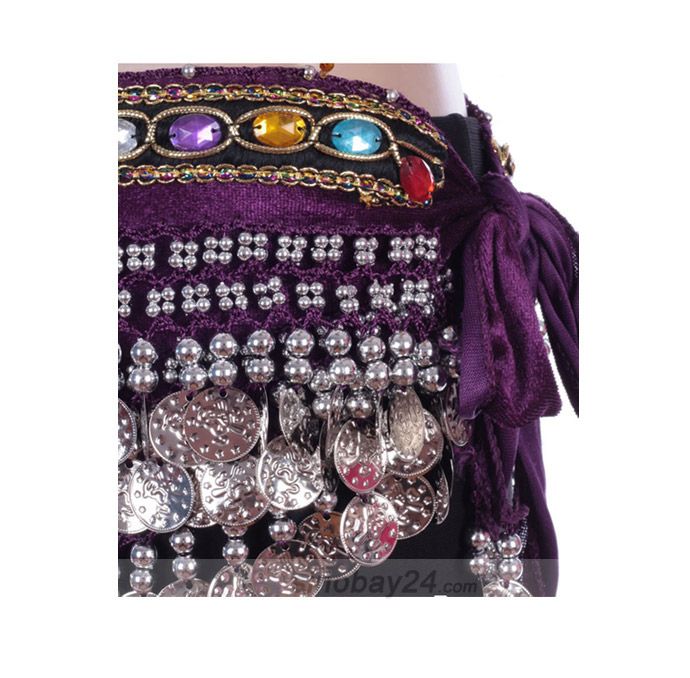 C91009 Belly Dance Hip Scarf Belt Velvet Coins  