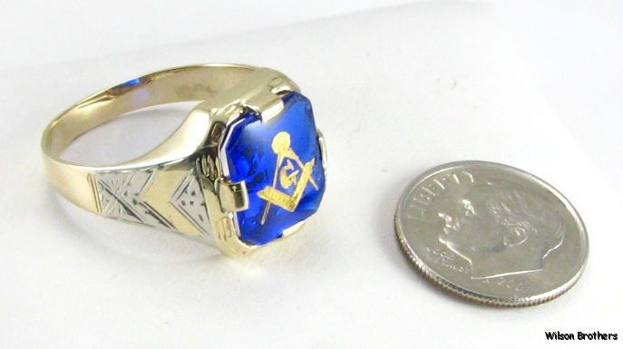   Stone RING   10k White & Yellow Gold Master Mason Edwardian  