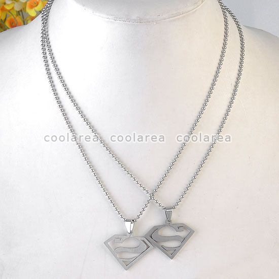 1pc New Mens Punk Stainless Steel Superman Symbol Pendant Ball Chain 