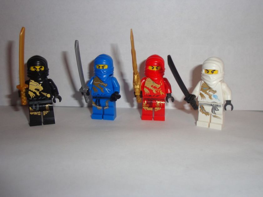 LEGO 4 NINJAGO LOT KAI , zane , cole , jay DXS minifigures w/ weapons 