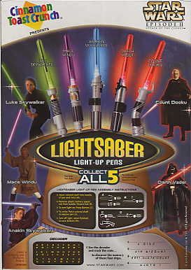 GENERAL MILLS STAR WARS MASTER REPLICA LIGHTSABER PEN 5 COMPLETE THE 